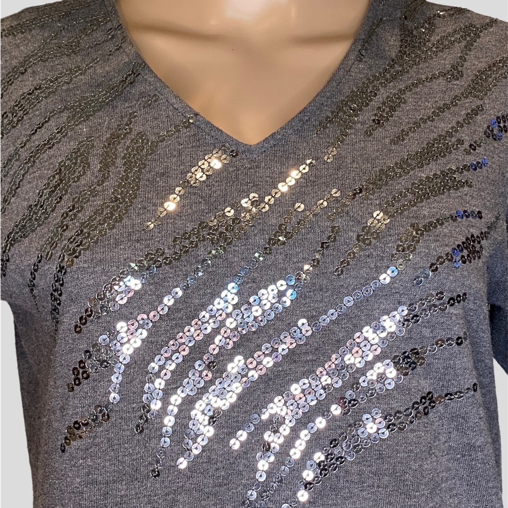 Quacker Factory Gray Sequins Embellishments Top S… - image 2